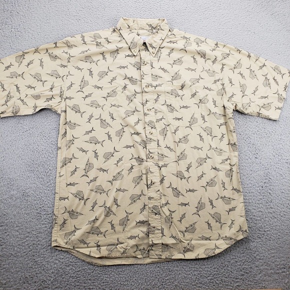 World Wide Sportsman Shirt Mens XL Brown All Over Print Button Button Down‎ Fish - Picture 1 of 10